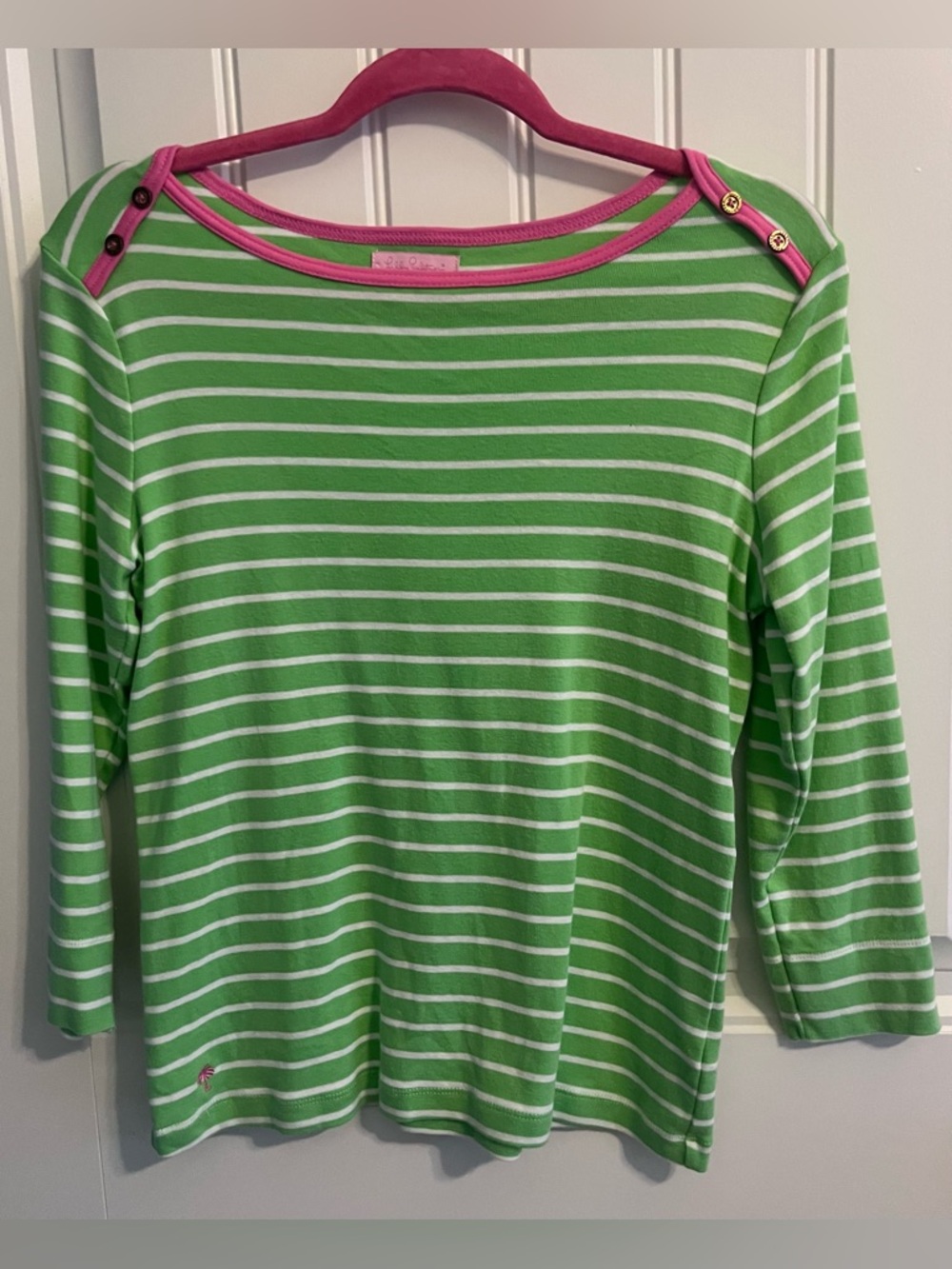 Lilly Pulitzer green and white striped with pink trim. Size Medium
